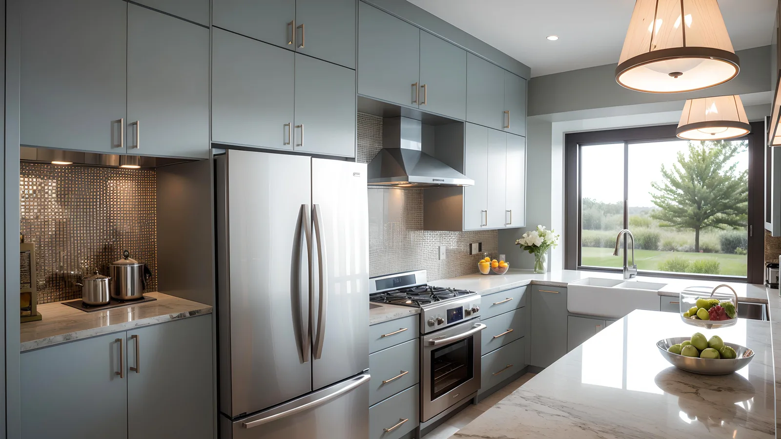 Kitchen with grey cabinets