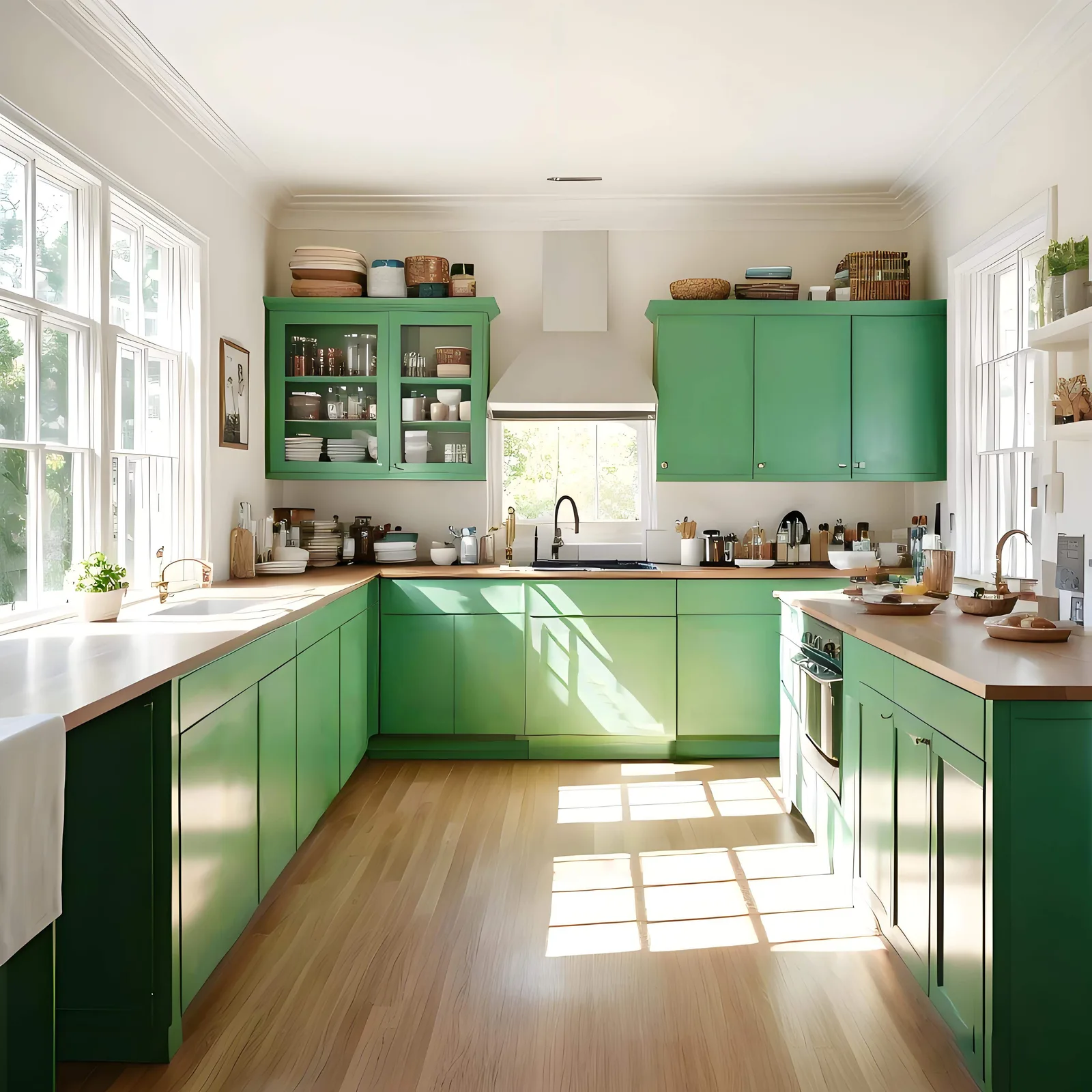 Kitchen with green cabinets