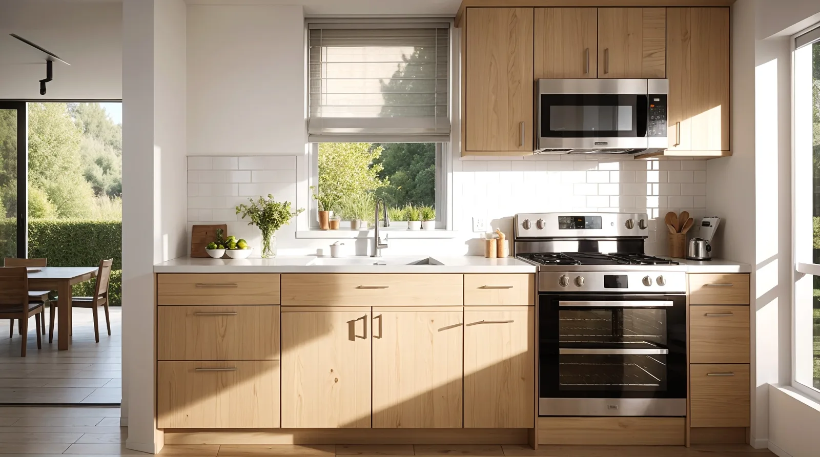 Kitchen with light wood cabinets